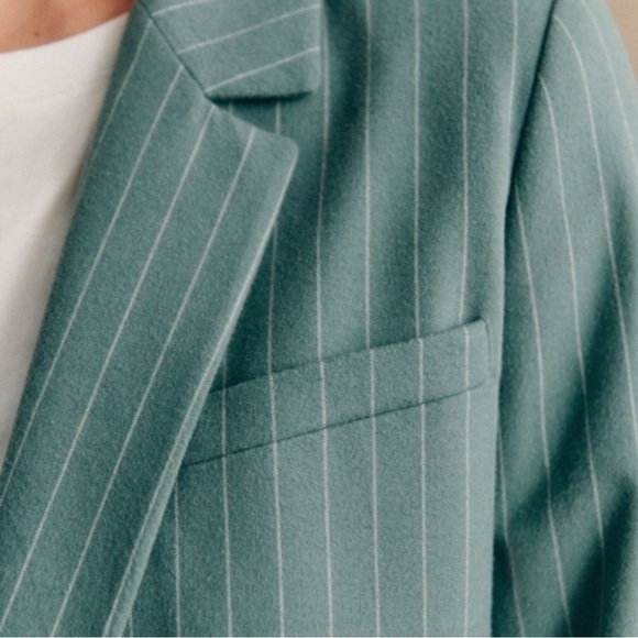 Sezane Christie Blazer Jacket Sage Green Ecru Pinstripe - Picture 5 of 12
